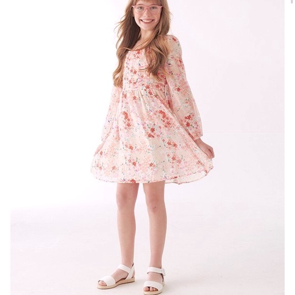 Other - Poppies and Roses Long-Sleeve Ruched Bodice Floral Printed Knit Shift Dress